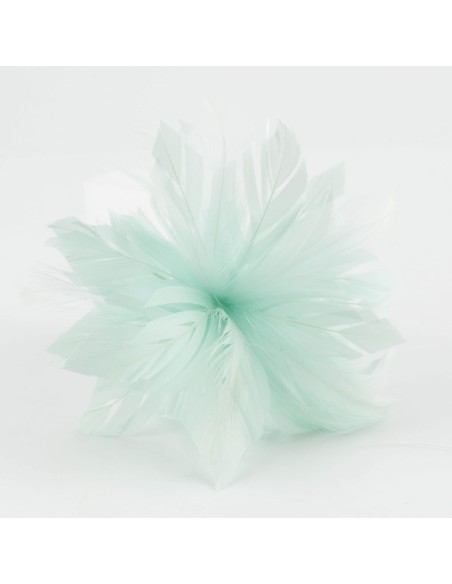 Tocado pequeño plumas verde-agua