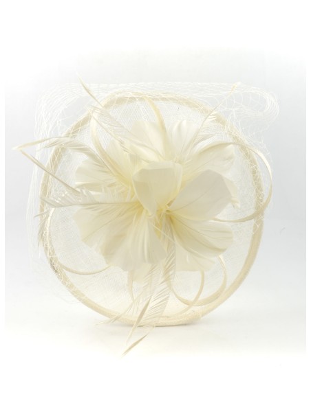 Tocado mediano plumas beige