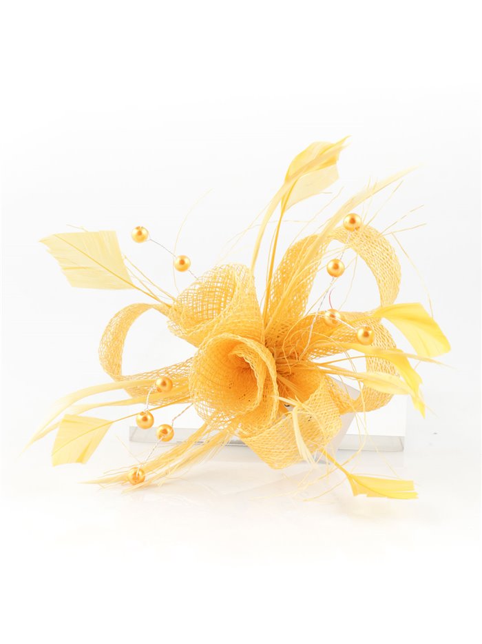 Feather beaded fascinator hair clip amarillo