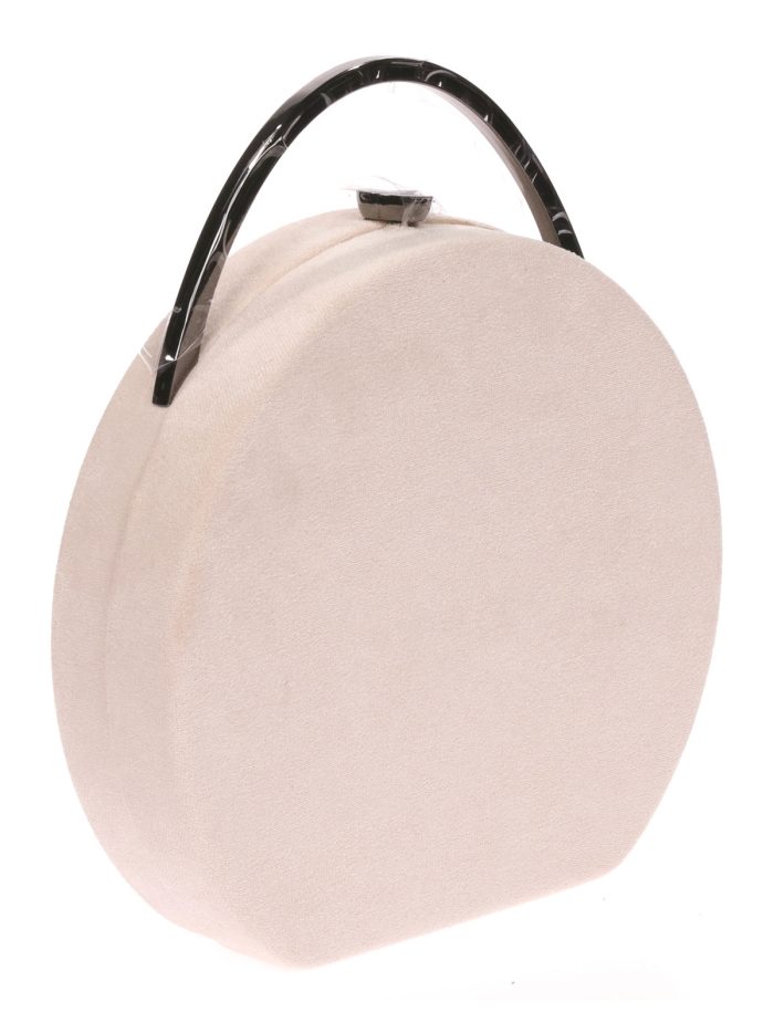 Suede effect round clutch beige