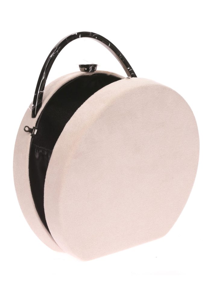 Suede effect round clutch beige