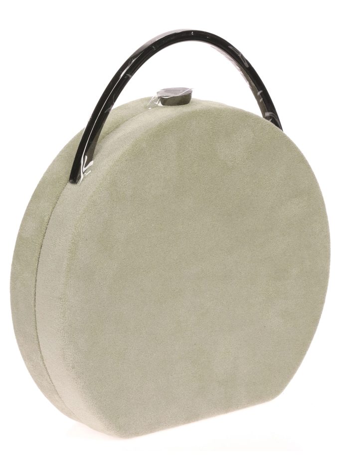 Bolso caja redonda antelina kaki-claro