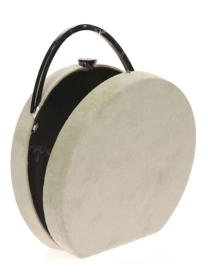 Bolso caja redonda antelina kaki-claro