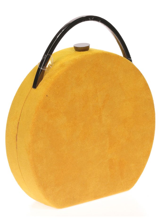 Runde Box-Tasche aus senffarbenem Wildlederimitat