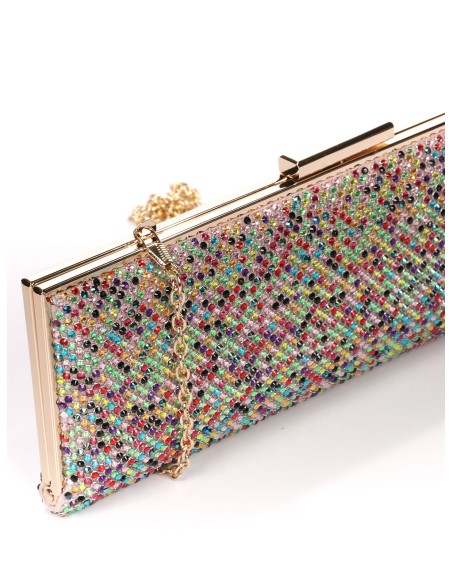 Cartera fiesta pedrería multi-oro