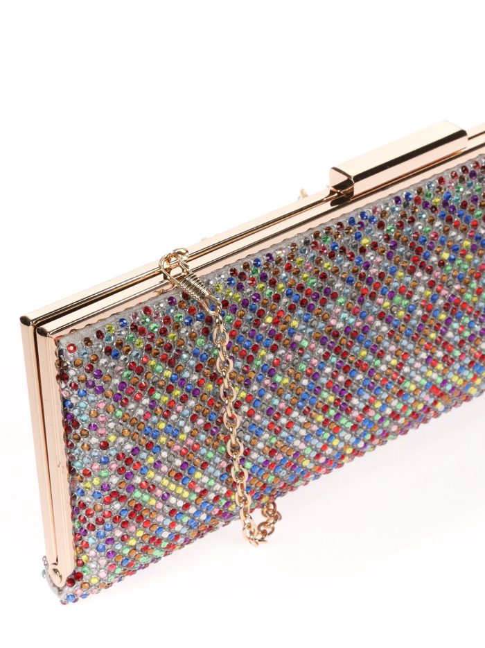 Mehrfarbige Silber-Partyhandtasche mit Schmucksteinen