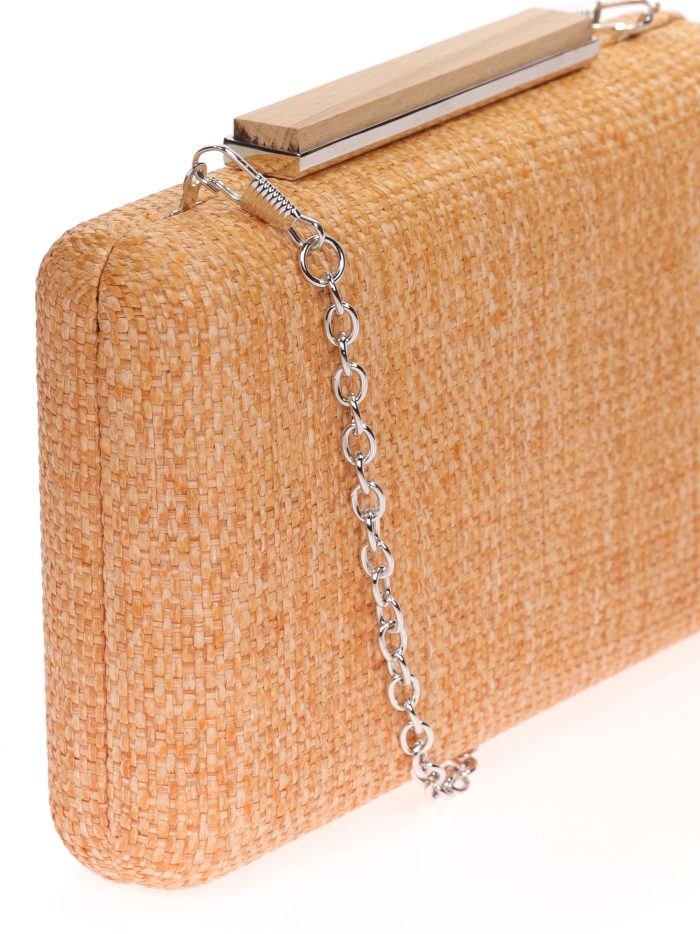 Clutch festa ráfia madeira laranja