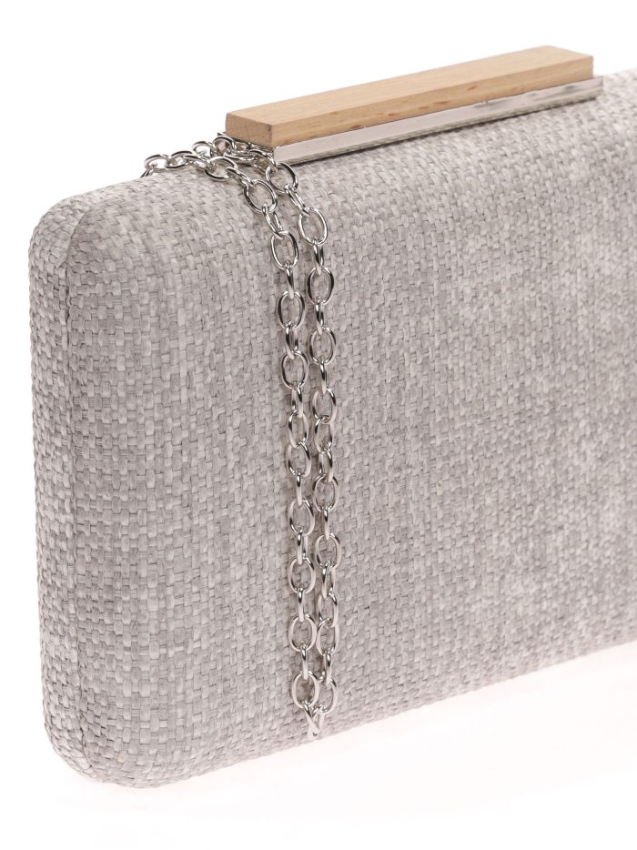 Raffia-Holz-Graue-Partyclutch