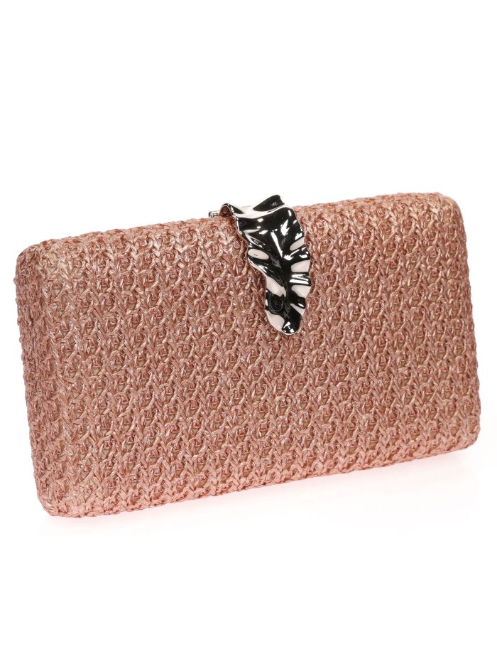 Clutch fiesta rafia cierre hoja naranja