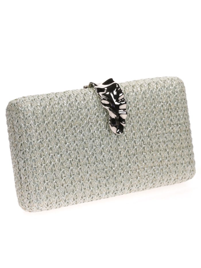 Clutch fiesta rafia cierre hoja verde-claro