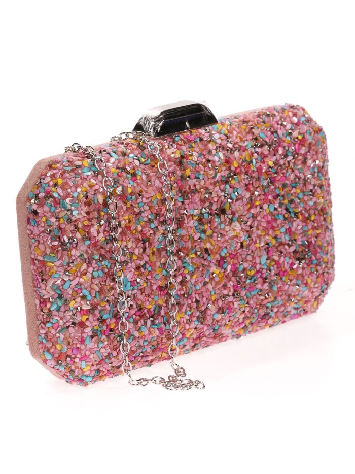 Clutch fiesta antelina pedrería rosa-palo