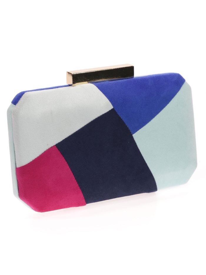 Fuchsiafarbene Partyclutch aus Wildlederimitat mit Kontrast.