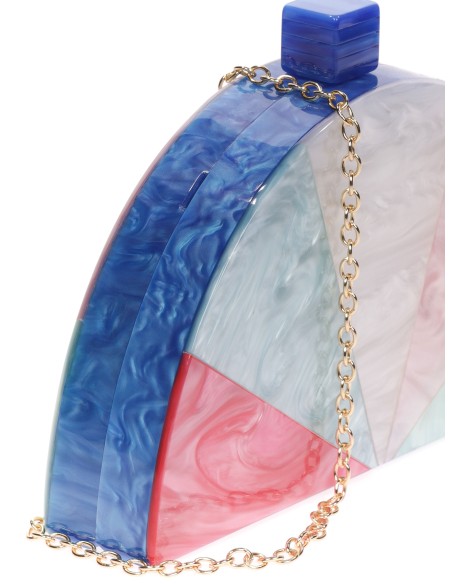 Clutch fiesta nácar media luna multi-verde-agua