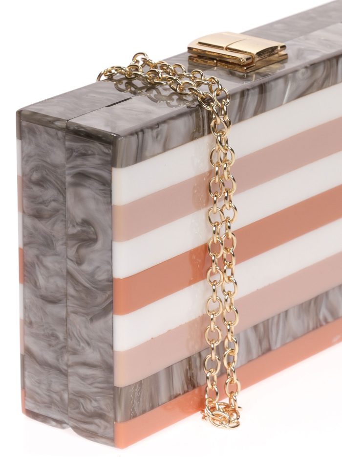Clutch fiesta rayas nácar multi-rosa
