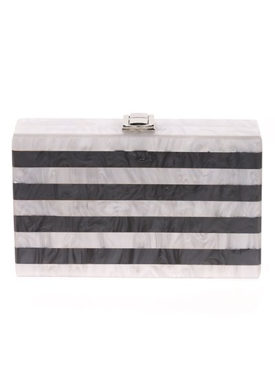 Marble effect striped clutch negro-blanco