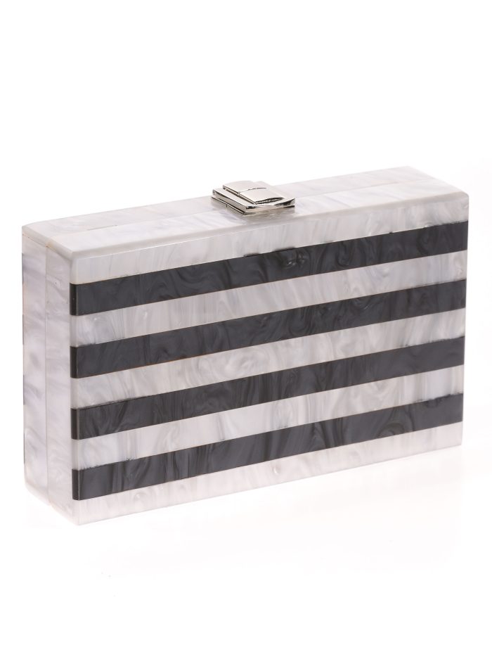 Clutch fiesta rayas nácar negro-blanco