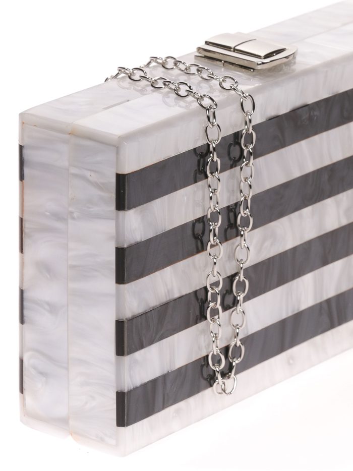 Clutch fiesta rayas nácar negro-blanco
