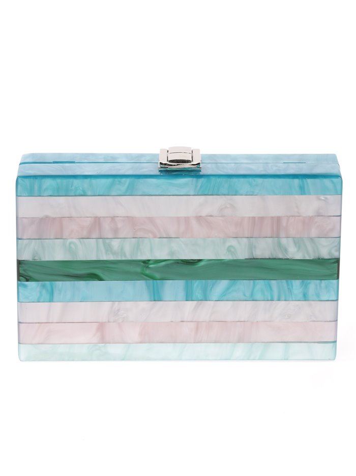 Marble effect striped clutch multi-teal