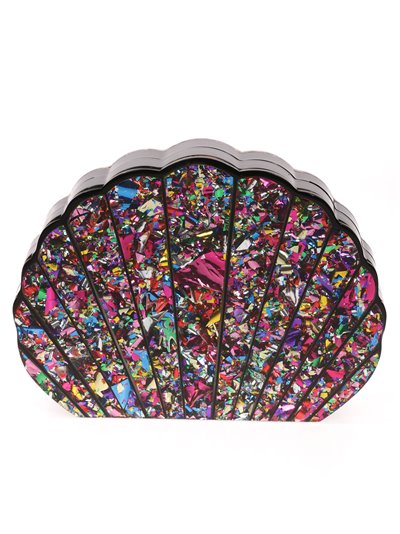 Marble effect shell clutch multi-rosa