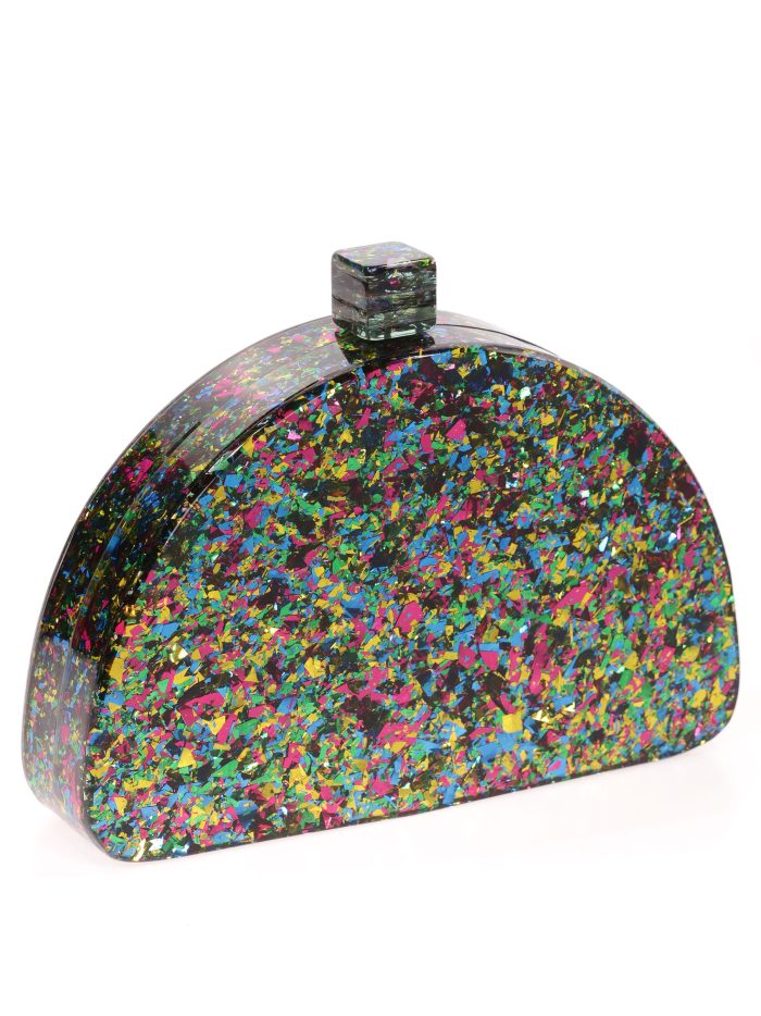 Clutch fiesta nácar media luna multi-verde