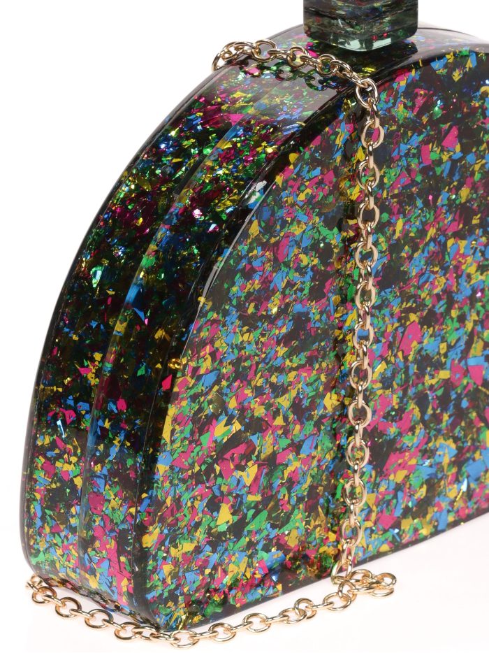 Clutch fiesta nácar media luna multi-verde