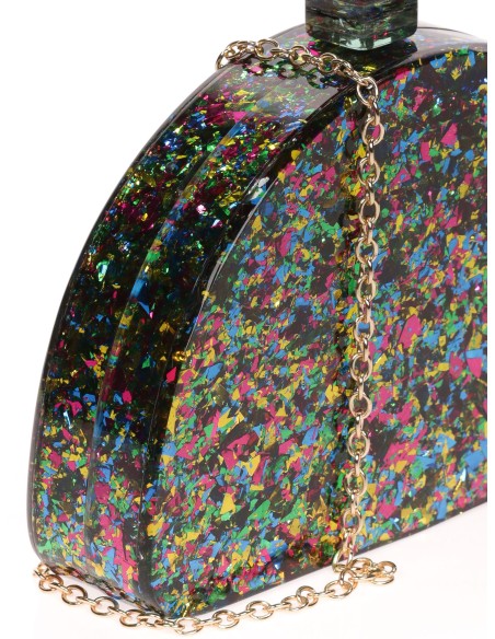 Clutch fiesta nácar media luna multi-verde