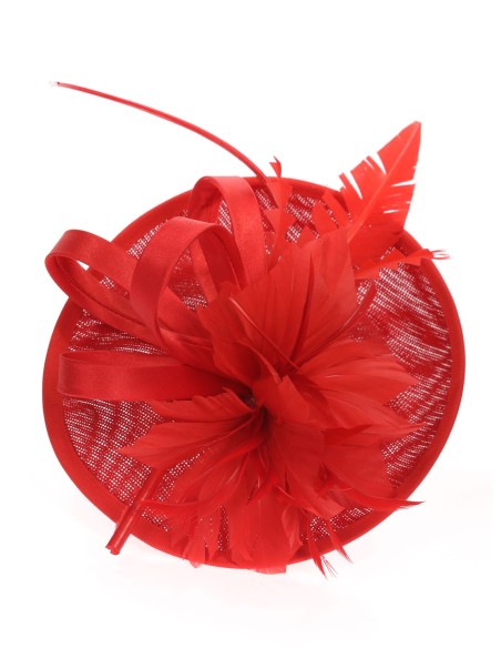 Feather hair fascinator headband rojo