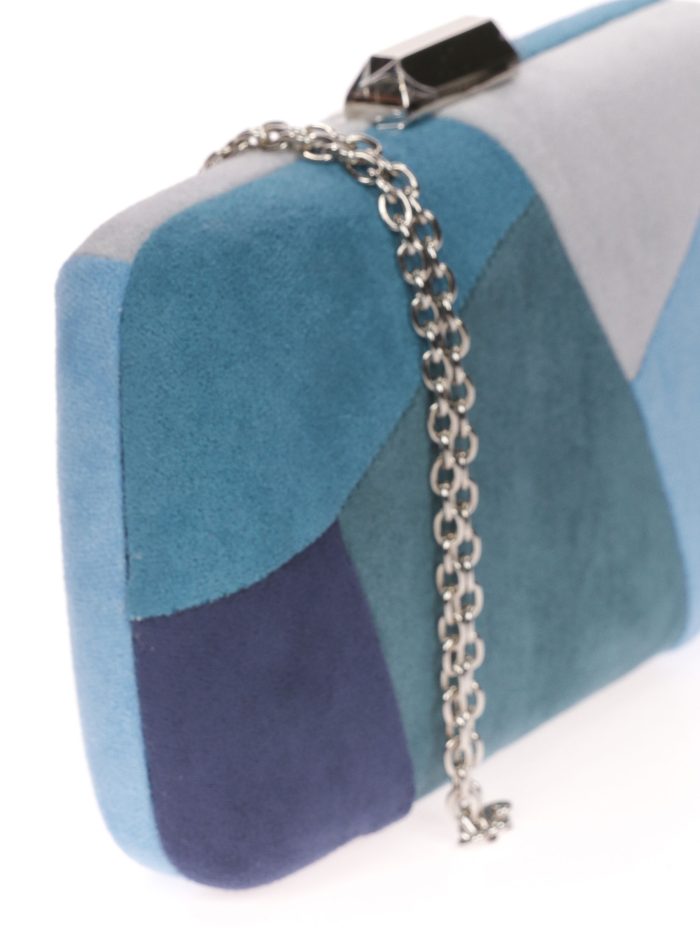 Clutch fiesta antelina contraste multi-azul