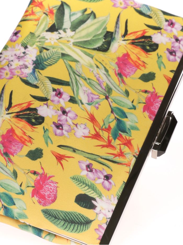 Cartera fiesta floral mostaza