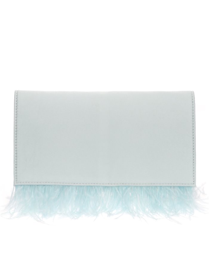 Suede effect clutch with feathers azul-claro