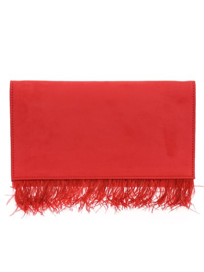 Suede effect clutch with feathers rojo