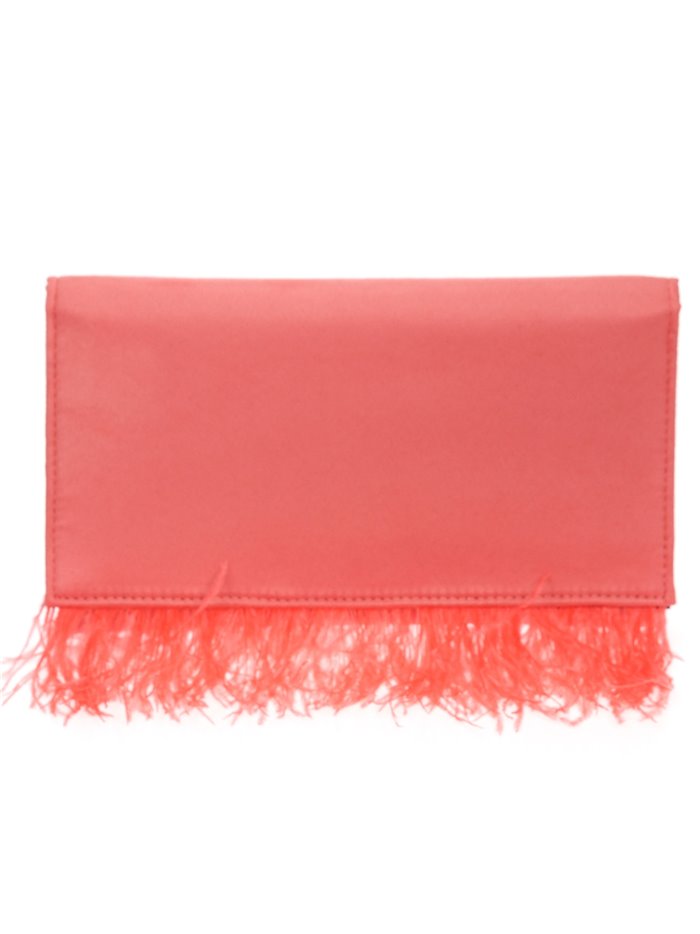 Suede effect clutch with feathers coral