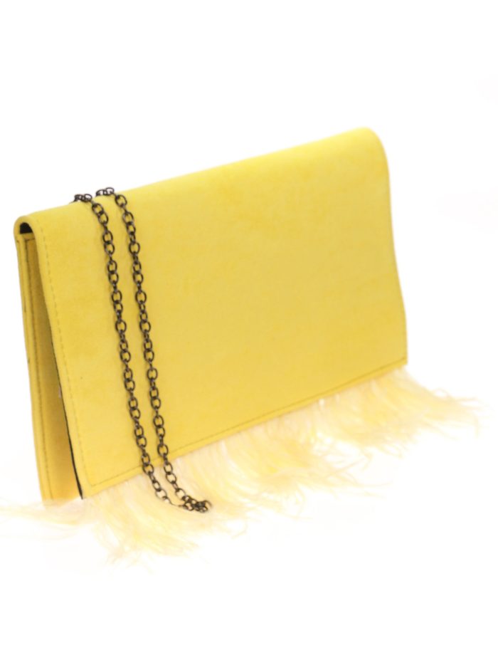 Suede effect clutch with feathers amarillo