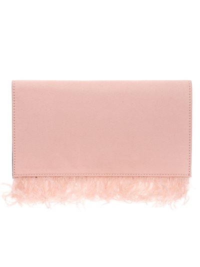 Suede effect clutch with feathers rosa-palo