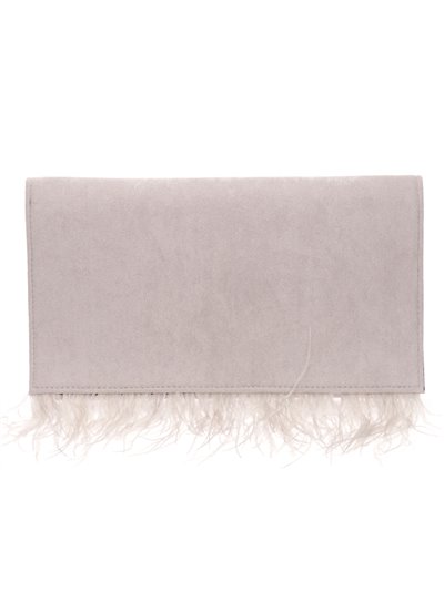 Suede effect clutch with feathers gris-claro