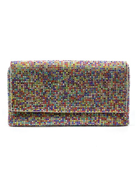 Cartera fiesta pedrería multicolor-oro