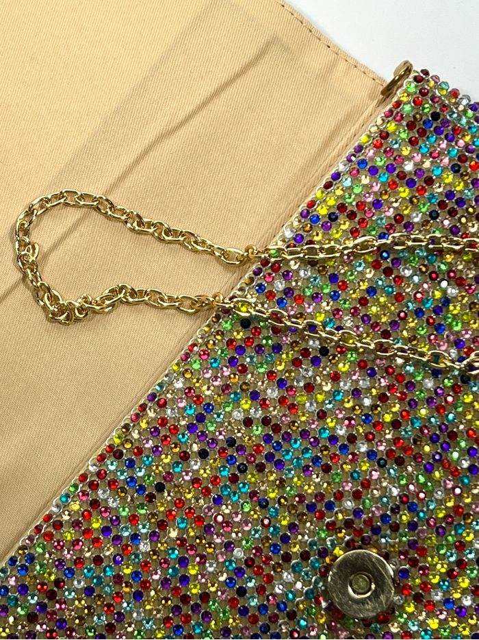 Cartera fiesta pedrería multicolor-oro