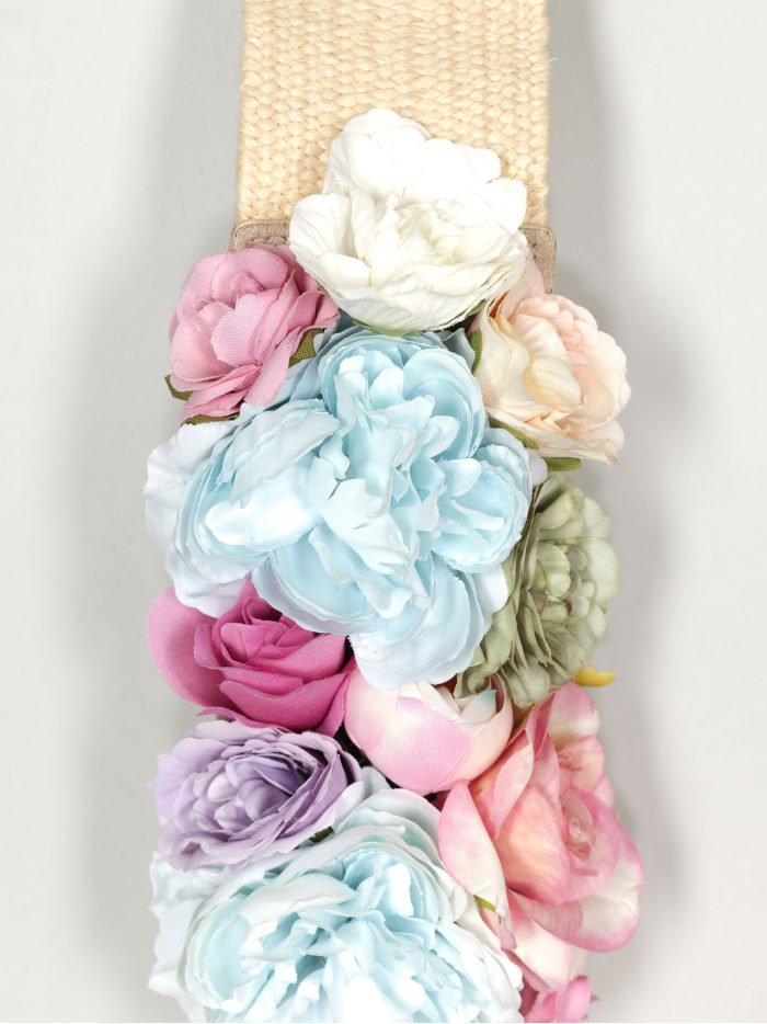 Cinturón elástico flores beis-multi