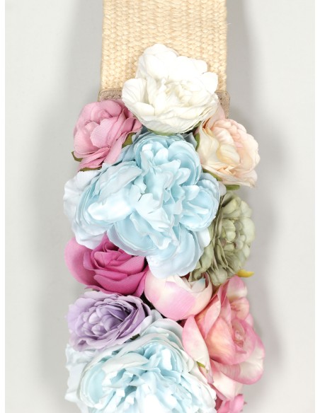 Cinturón elástico flores beis-multi