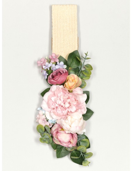 Cinturón elástico flores beis-multi