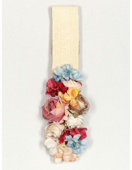Cinturón elástico flores beis-multi