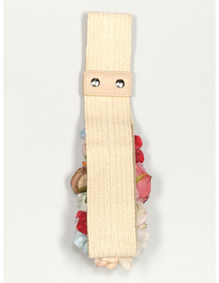Cinturón elástico flores beis-multi
