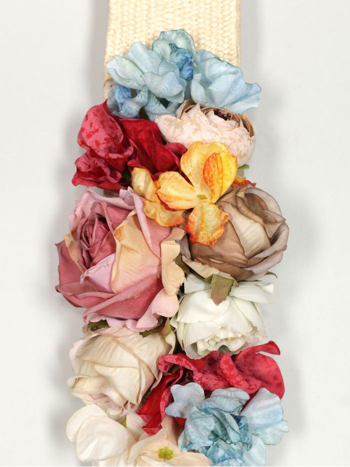 Cinturón elástico flores beis-multi