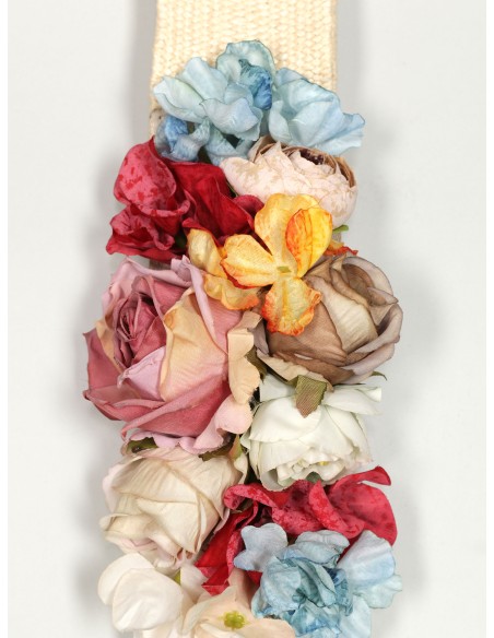 Cinturón elástico flores beis-multi