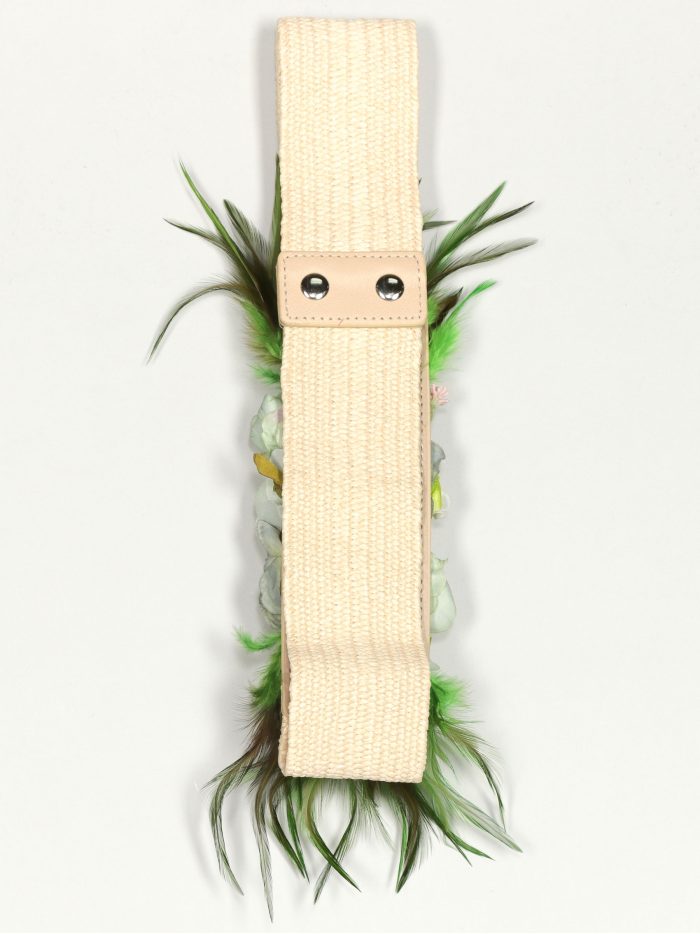 Cinturón elástico flores beis-verde-hierba