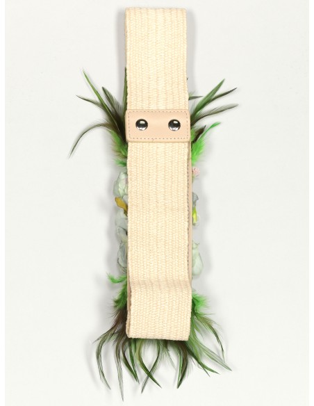 Cinturón elástico flores beis-verde-hierba