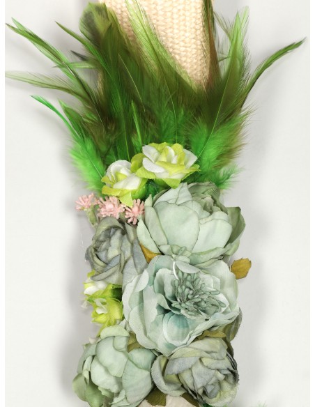 Cinturón elástico flores beis-verde-hierba