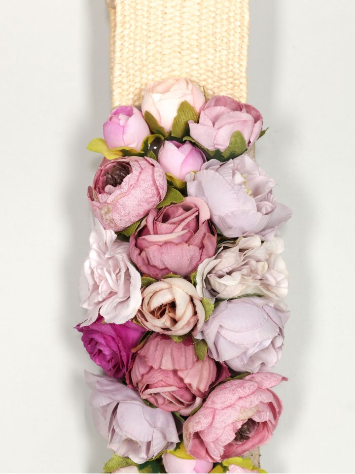 Cinturón elástico flores beis-rosa-palo