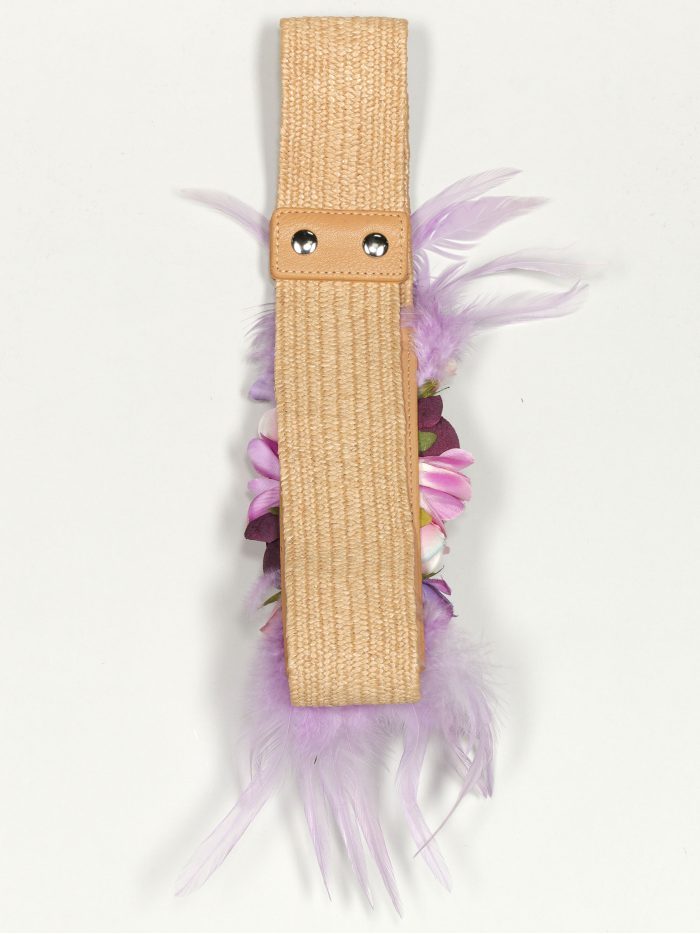 Cinturón elástico flores beis-lila