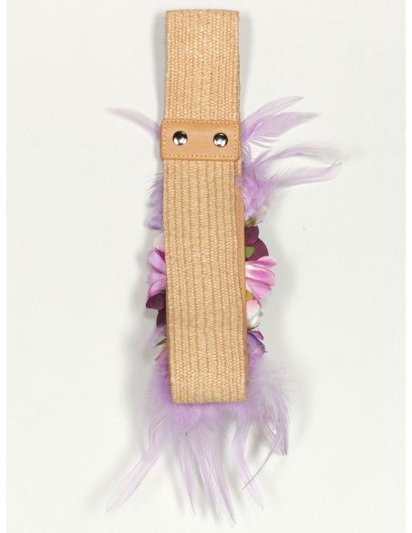 Cinturón elástico flores beis-lila